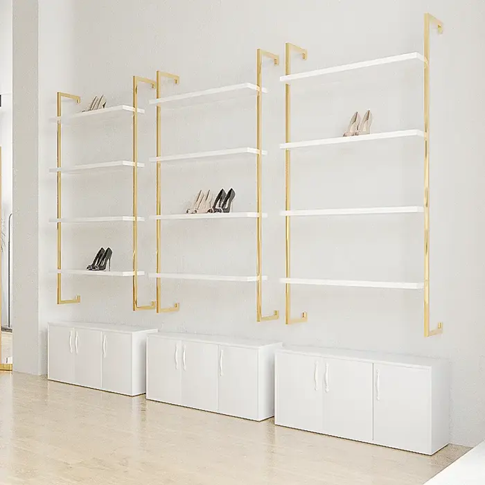 Modern Gold Wall Mounted Display Shoe Store Display Racks Shoes Stand Shoes Display Shelf