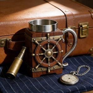 Boccale da Birra Vintage a Forma di Timone Nautico MAA101, Decorazione Artigianale per Bar Domestico, <span class=keywords><strong>Regalo</strong></span> Unico per Appassionati di Vela - Product Image 5