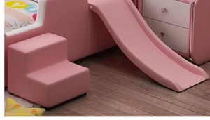 Cartoon Pink Bunny Guardrail <b>Slide</b> <b>Bed</b> 1.2m Solid Wood Cotton Upholstery Comfortable Modern Design Girls Princess Bedroom - Product Image 4