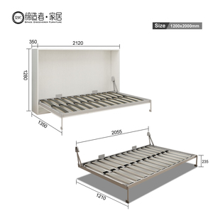 Tamaño doble con cama Murphy oculta gris Pierna de metal Manual Horizontal Plegable Ahorro de espacio Mecanismo de cama de pared Murphy - Product Image 5