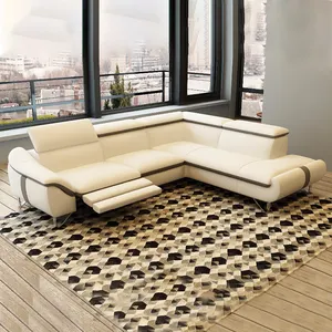 Modern stil ayarlanabilir kafalık kanepe oturma odası deri l şekli recliner koltuk takımı villa ev mobilyaları
