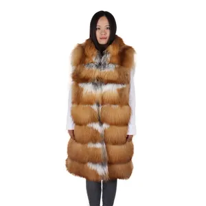 Wholesale long design Real Red Fox Fur Vest Winter Warm Woman natural fur gilet