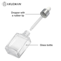 Vente en gros de flacons compte-gouttes carrés en verre transparent de 15 ml et 30 ml, contenants vides pour cosmétiques et soins de la peau avec pipette