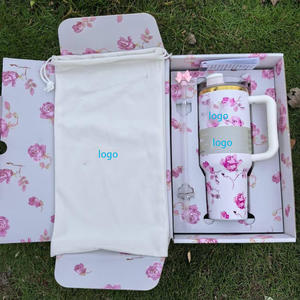 Grand gobelet floral à double paroi isolé pour le voyage en voiture à usage de café 40oz en acier inoxydable tasse chaude et froide avec boîte-cadeau en paille - Product Image 6