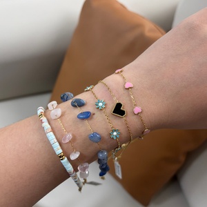 Bracelets pour femmes, style bohème, plaqué or 18 carats, acier inoxydable, bijoux, fleurs colorées, chaîne en forme de cœur, bracelets en pierres naturelles - Product Image 1