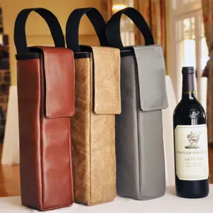 고급 인조 가죽 유행 와인 병 포장 가방 재사용 가능한 클래식 단일 와인 병 선물 가방 가죽 캐리어 토트