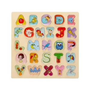 Madera Acrílico transparente letra ABC alfabeto rompecabezas tablero juguete Montessori juguetes educativos de aprendizaje para niños y niñas
