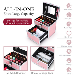 Portable Nail Case Storage Traveling Manicure Carrying Case with Mirror Makeup Train Cases Beauty <b>Box</b> for Cosmetics Nail <b>Tools</b> - Product Image 2