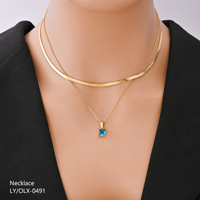 Colliers à pendentif rectangulaire en zircon taille princesse coloré rose tendance, plaqué or 18 carats, avec chaîne à maillons double couche en acier inoxydable pour