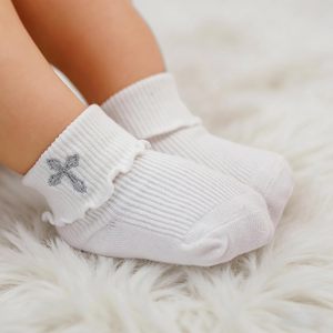 Ensemble cadeau de baptême Pinuotu pour bébé, <span class=keywords><strong>bavoir</strong></span>, bandeau et chaussettes 100% coton avec croix brodée pour nouveau-nés garçons et filles - Product Image 6