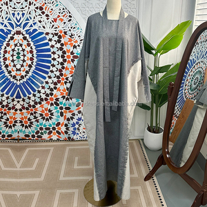 Habib dos tonos deshilachado poliéster Lino Abaya mujeres musulmanas vestido al por mayor ropa musulmana tradicional - Product Image 1