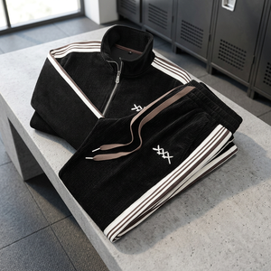 Autumn Winter Men's Two-Piece Set New Fashion Casual Sports <b>Jacket</b> Straight-Leg Pants Stand Collar Cardigan Solid Lightweight - Product Image 3