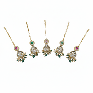 Jewelemarket Mint Green Plated Maangtikka with <b>Crystal</b> Stone and Pearls Fashion Jewelry <b>Set</b> - Product Image 2