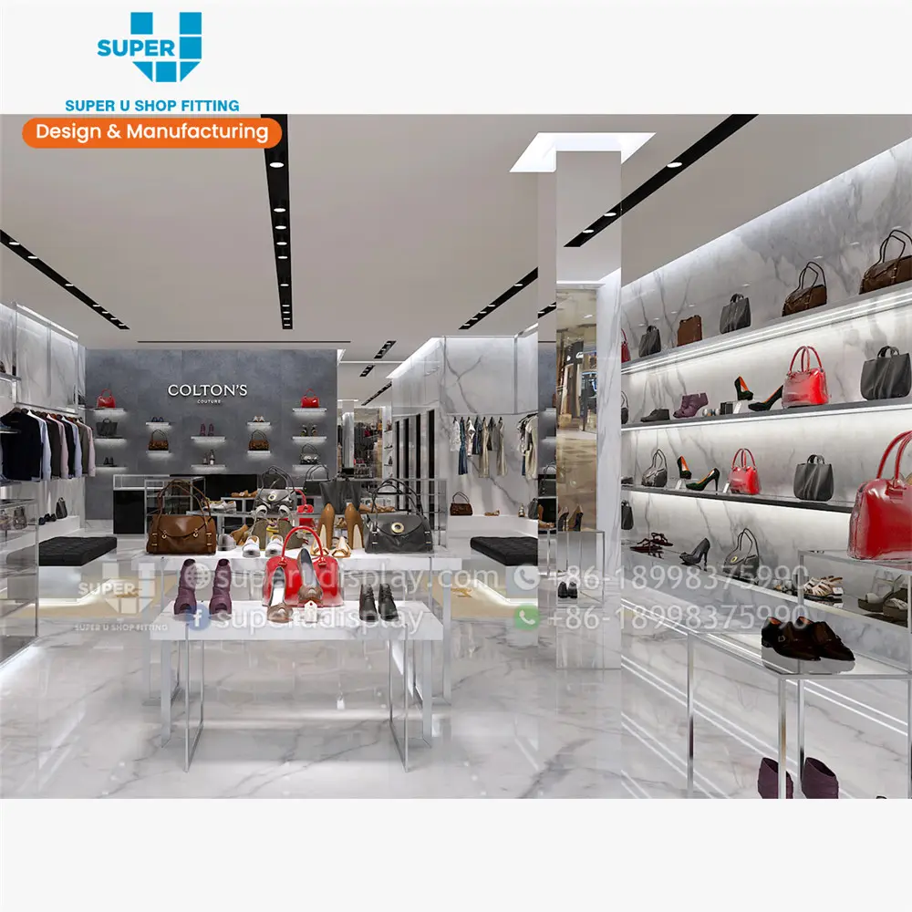 Custom Boutique Bag Shop Design Fashion Retail Hand Bag Shop Decoration Fashion Handbags Showroom 3D Bags Shop Interior Design