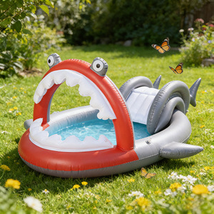 Piscine gonflable pour enfants avec toboggan, en PVC, en forme de requin, portable, pour jeux aquatiques en extérieur, en promotion - Product Image 3