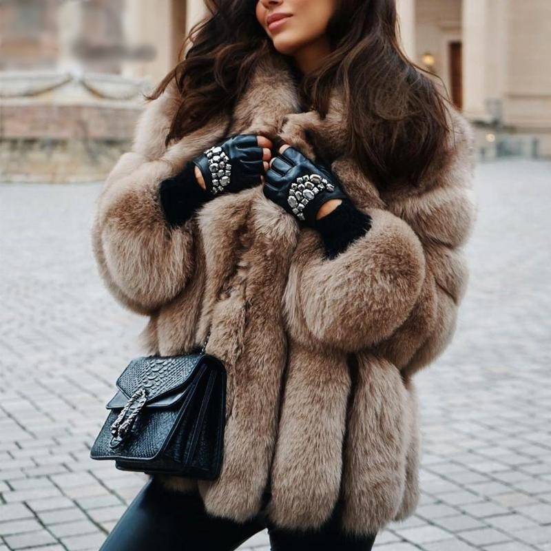 2022 Women's Plus Size Fox Fur Coat Warm Furry Coat Long Sleeve Long Winter Wear Coats Fur Jacket Woman Overcoat