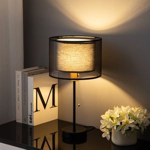 Lámpara de Noche Moderna con Pantalla de Malla Negra y Tela de Lino, con Interruptor de Cadena, para Dormitorio o Sala de Estar - Product Image 1