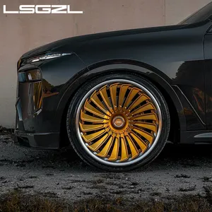 LSGZL Custom 2 Piece Forged Wheel 20 22 24 26 Inch Wheel Gold Spokes 5x130 5x114.3 5x120 Passenger Car Wheels For Bmw Benz Audi