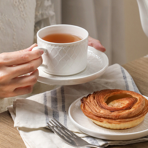 Vintage Embossed Coffee <b>Cup</b> and Saucer <b>Set</b> Cappuccino Latte <b>Cups</b> Ceramic Tea <b>Cup</b> <b>Set</b> for Hotel Cafe & Home - Product Image 4