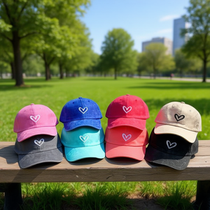 Gorra de Béisbol de Algodón Lavado con Bordado de Corazón, Ajustable de 58-60 cm, Unisex, Casual, de 6 Paneles - Product Image 3