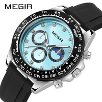 Jam Tangan Quartz Pria MEGIR 1095 Klasik Fashion Multifungsi Dial Baja Tali Silikon 3ATM Bisnis Elegan Hadiah Arloji Pria