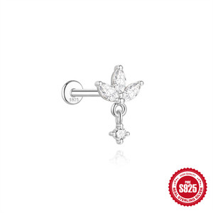 Orecchini a Lobo Joolim in Argento Sterling 925 con Singola Moissanite Geometrica a Cuore, Occhio di Cavallo, Stella e Spirale, Orecchino Piercing di Moda - Product Image 5