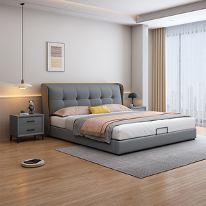 Cama Tapizada Moderna y Minimalista de 1.8m, Tamaño Doble, Cuero Genuino, Cama Matrimonial, Uso Doméstico, Resistente a Arañazos de Gatos, Muebles de Dormitorio - Product Image 3