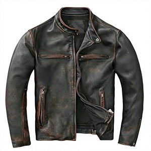 Veste de motard unisexe en cuir véritable et toile, marron, coupe classique, manches longues, imperméable et coupe-vent, avec fermeture éclair, par BS International - Product Image 5