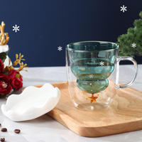 Mug en verre à double paroi isolé, style Noël, avec couvercle et poignée, tasse cadeau de fête mignonne et festiviste