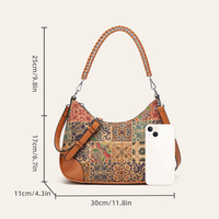 Sac Hobo en Liège et PU pour Femme, Imprimé Ethnique, Style Japonais Coréen, Sac à Bandoulière Vintage avec Fermeture Éclair