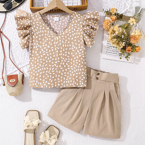 Veste Hip Hop à Manches Courtes et Col en V pour Filles, Short en Polyester à Motif Solide, Fête d'Anniversaire pour Enfants de <span class=keywords><strong>8</strong></span> à 12 <span class=keywords><strong>Ans</strong></span>, Nouveauté 2025, Été - Product Image 2
