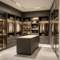 Armoire dressing complète multifonctionnelle sur mesure, autoportante, système de chambre moderne, vitrine en verre pour villa