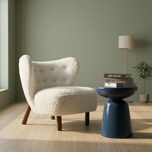 Modern Sherpa Tufted Armchair With Wood Legs Leisure Chair Living Room Furniture - Product Image 3