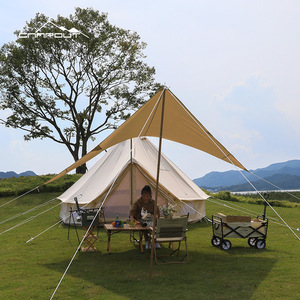 Toldo de Algodón Tipo Diamante para Acampar, Color Beige, Impermeable, con Poste de Madera, de Una Sola Capa - Product Image 3