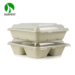 Biodegradable 3 compartment food bamboo sugarcane pulp container