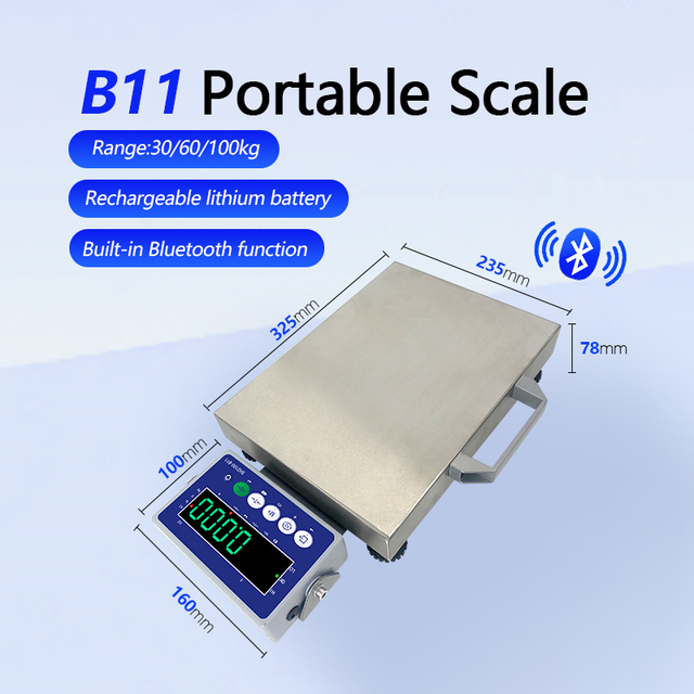 SOHE B11 30KG/60KG/100KG 235*325mm 6-Digit Green/Red LED Display ABS Aluminium Bench Scale OEM/ODM Customizable Portable 1 Year