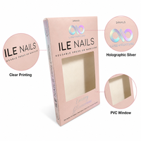 Boîte à ongles press-on personnalisée écologique avec fenêtre transparente en acrylique rose et finition mate pour emballage cosmétique