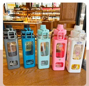 Water Bottle With <b>Straw</b> 3D Cute Bear Sticker Bpa Free <b>Plastic</b> Square Sippy Cup Portable Drinkware 700ml - Product Image 6