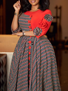 Abito Africano da Donna Elegante <span class=keywords><strong>con</strong></span> Stampa e Maniche <span class=keywords><strong>a</strong></span> <span class=keywords><strong>Tre</strong></span> <span class=keywords><strong>Quarti</strong></span>, Nuova Moda Transfrontaliera - Product Image 1
