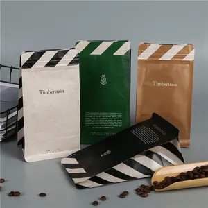 กาแฟได้รับถุงวาล์วพิมพ์โลโก้ที่กำหนดเองกระดาษคราฟท์หัตถกรรมอลูมิเนียมฟอยล์ถุงด้านล่างแบนที่มีซิป