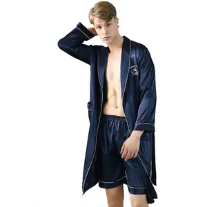 Mais recente design moderno casual estilo cor sólida confortável tecido, seda, conjunto, robe, pijamas masculinos