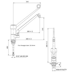 Grifo Mezclador Profesional para Cocina con Caño de 25 cm y Palanca Clínica de 30 cm - Product Image 2