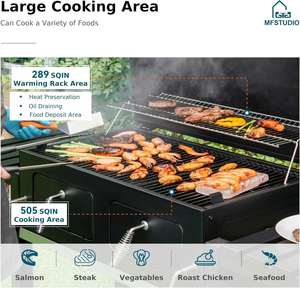 Parrilla de Carbón Moderna para Jardín, Barbacoa Grande con Carro, para Fiestas en el Patio, Acabado Cromado Negro - Product Image 2