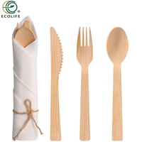 Biodégradable jetable écologique 140mm-170mm bambou fourchette cuillère couteau Camping couverts ensemble