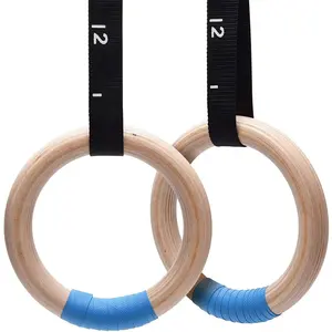 Gymnastic Rings 28mm Fitness Strength Training High Quality Wooden Gymnastic Ring Wood With Adjustable Scale Nylon Straps