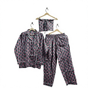 Conjunto de Pijama de Algodón Orgánico de 3 Piezas para Mujer, Manga Larga, Estampado Floral, Ropa de Dormir Clásica, Camisa con Cuello Camisero y Botones - Product Image 1