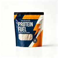 Sachet Doypack Personnalisé Imprimé Qualité Alimentaire pour Poudre, 1kg, en Film Mat avec Fermeture Zip, pour Suppléments de Fitness et Créatine, avec Fenêtre, en Mylar