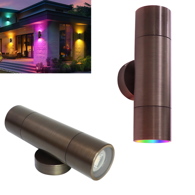 Gouly Heavy Duty DC24V BRASS IP65 Outdoor LED Wall Lamp Modern RGBW Color Changing Sconce for Coastal Grade Backyard Deck