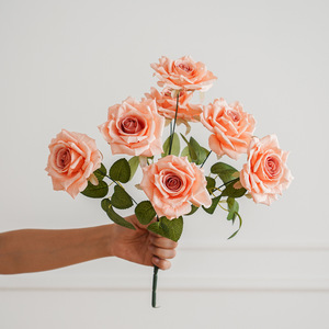 Bouquet de roses en soie, 7 têtes, couleur cappuccino, fleurs artificielles, décoration de mariage, décoration de la maison, style moderne - Product Image 3
