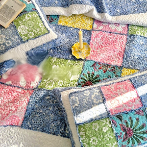 Set Copriletto Trapuntato Vintage Patchwork con Motivi Floreali <span class=keywords><strong>in</strong></span> Rilievo, Trapuntino Grande a Quadri per Aria Condizionata, Lavabile, 100% Cotone per Uso Domestico - Product Image 4